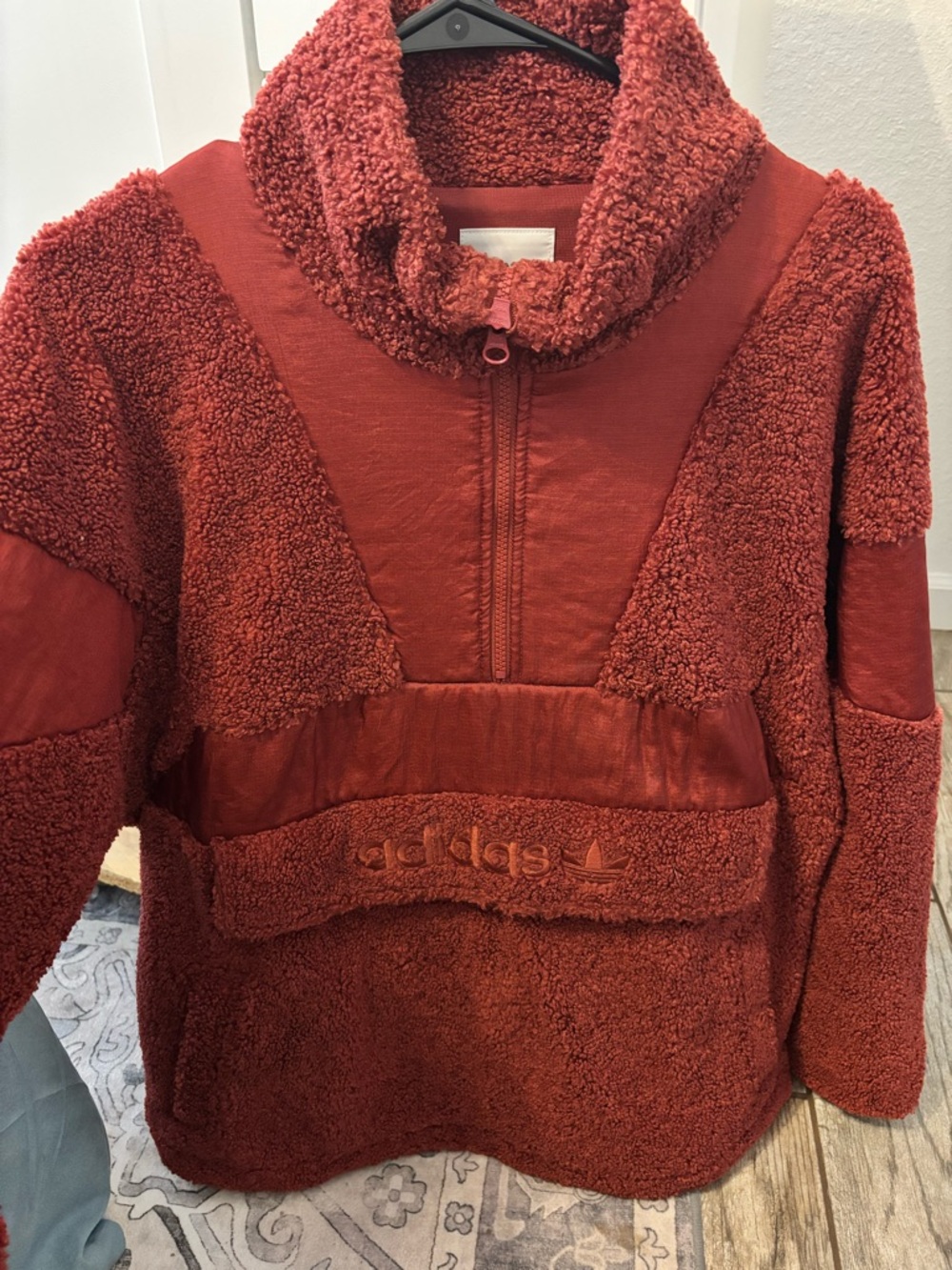 adidas Sherpa Half-Zip Pullover in Rust